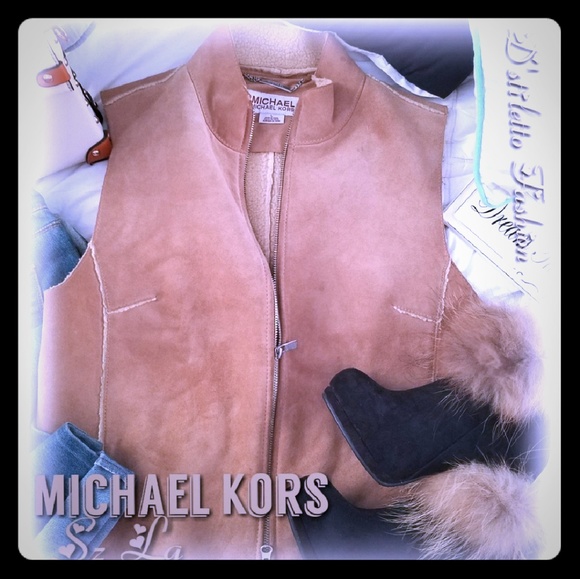 MICHAEL Michael Kors Jackets & Blazers - MICHAEL KORS Tan Leather Wool Sleeveless Vest